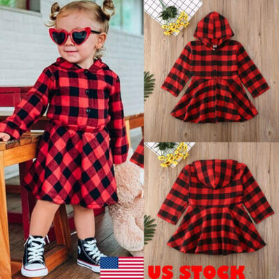 

Christmas Plaid Toddler Kids Baby Girl Outfit Clothes Hoodie T Shirt Top Dress
