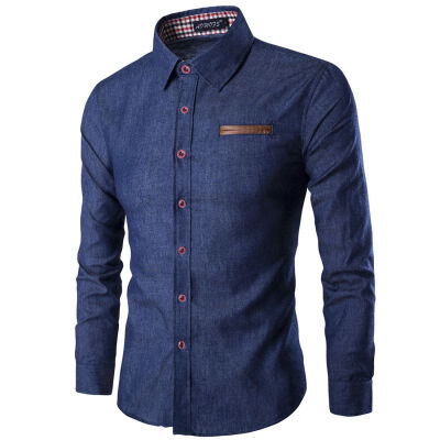 

New Arrival Casual Business Dress Shirts Men Solid Color Blue Over Sized 3XL Long Sleeve Stylish Shirt 2018 Male Clothing