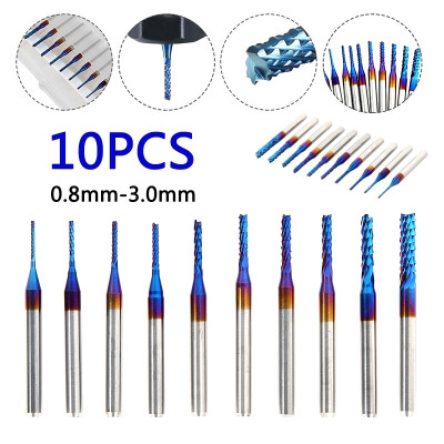 

Willstar 10Pcsset 08-3mm 18 Shank CNC Router Bits Nano Blue Coat Spiral End Mill Cutter