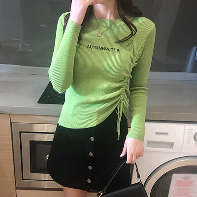 

Fashion Letter Print Women Tops Casual O-Neck Long Sleeve Solid Bandage Slim Ladies Autumn T-shirt