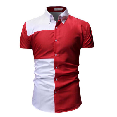 

Tailored Mens Patchwork Casual Button Down Short Sleeve Shirt Top Blouse