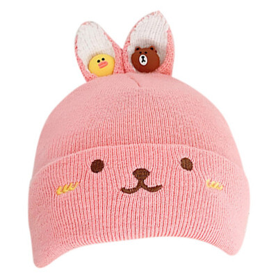 

Winter Newborn Cartoon Cute Warm Kids Girls Boys Baby Hats Knitted Wool Hemming Caps With Ball Cap Accessories