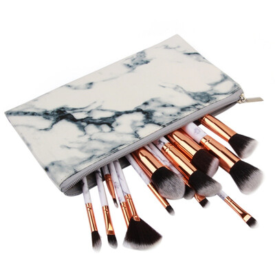

Marble Pattern Makeup Brushes Cosmetic Powder Foundation Eyeshadow Lip For Plastic Handle Brushes Set Beauty Tool Kit 15pcs