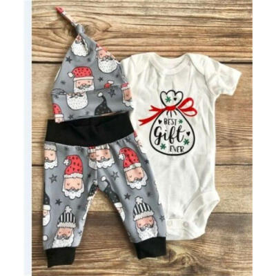 

0-18M Baby Boys Xmas Outfit Long Sleeve Romper Bodysuit Santa Pants Clothes Set