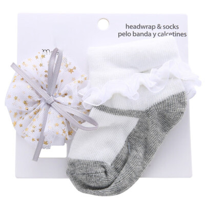 

Newborn baby girl socks hair band 2PCS fashion crown flower cotton baby girl socks birthday cute baby girl socks set