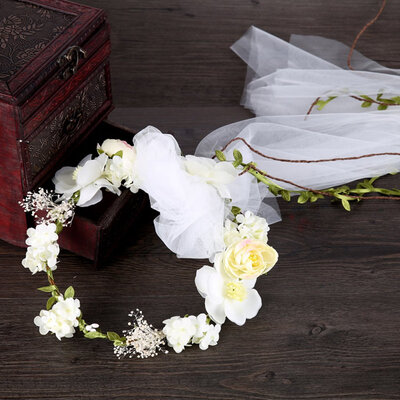 

Satin Ribbon Hair Accessories Bridal Wedding Blueberry Head Wreath White Veil Fabric Flower Headdress