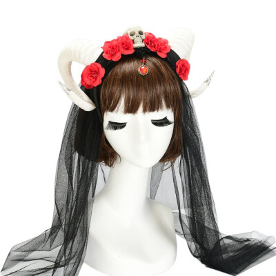 

Halloween Decoration Horn Headband Personality Headband Handmade Red Rose Cute Hair Accessories Light Weight