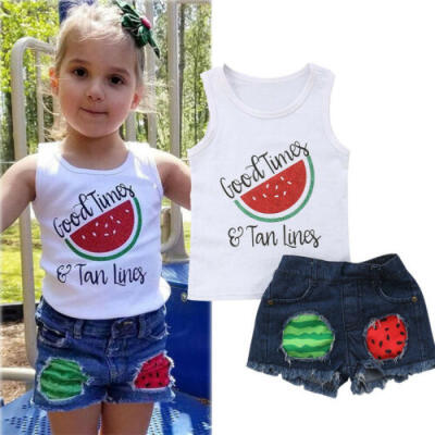 

For Kids Baby Girl Summer Sleeveless Tops VestShort Jeans Pants Outfits Clothes