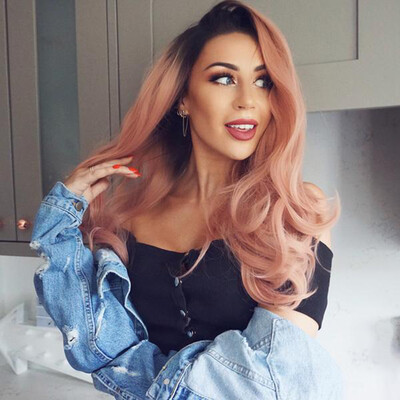 

Tailored Womens Fashion Wig Rose Gold Synthetic Hair Long Wigs Wave Curly Wig