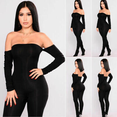 

Women Off Shoulder Jumpsuit Long Sleeve Slash Neck Casual Skinny Romper