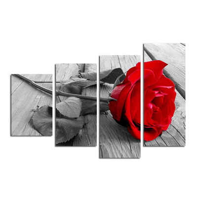 

4 Panels Red Rose Wall Art Floral Painting Irregular Print on Polyester for Living Room Bedroom Decoration