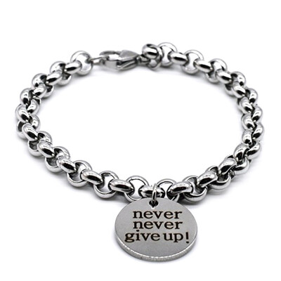 

Antique Silver Charm Bracelet Never Never Give Up Men Bracelet Women Bracelet Unisex