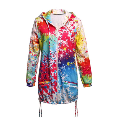 

Autumn Women Tie Dyeing Jacket Hooded Plus Size Colourful Pocket Zipper Loose Coat Hip Hop Streetwear Outwear Clothing