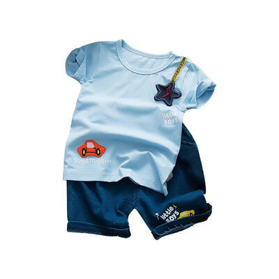 

Summer Baby Boys Clothes Short Sleeve Car Star Print Tops Blouse T-shirtsDenim Shorts Pants Casual Outfits Sets