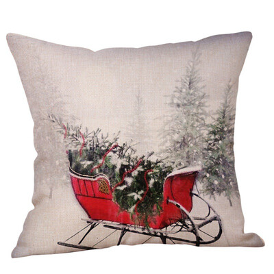 

Christmas Car Pattern Printed Pillow Cover Cotton Linen Cushion Cover Holiday Decorative Throw Pillow Case Sofa Car Home Decor