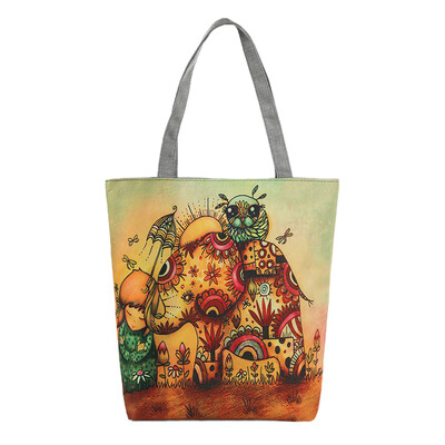 

New Women Canvas Handbag Animal Print Shoulder Bag Large Capacity Casual Shopping Bag Tote