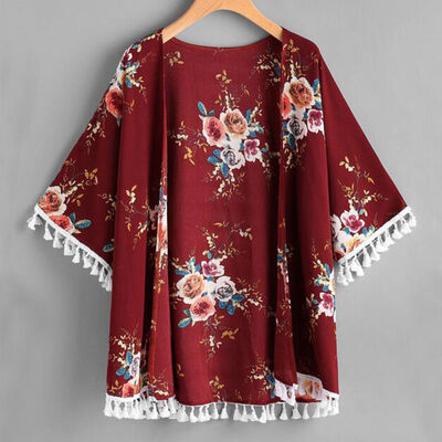 

Print Chiffon Sunscreen Beach Wear Bloues Shirts Casual Spliced Chiffon Bloues