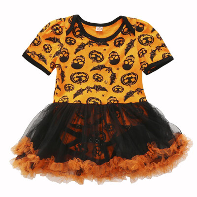 

Spring Autumn Baby Children Girl Long Sleeve Cotton Halloween Festival Style Dress Casual Cartoon Pattern Comfortable Mesh Dress