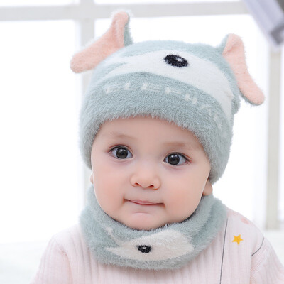 

Baby Winter Warmer Scarf Cartoon Print Hat Infant Collar Scarves Neckerchiefs Headwear Set