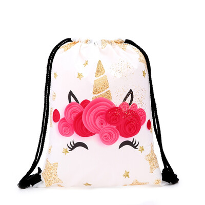 

Cartoon Rainbow Unicorn School Bag Women Girl Glitter Unikitty Drawstring Backpack Handbag Flower Unicorn Bag