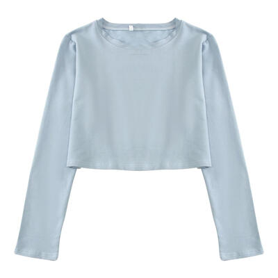 

Women Loose Long Sleeve Crop Tops Sexy Elastic Female Casual Short T-shirt