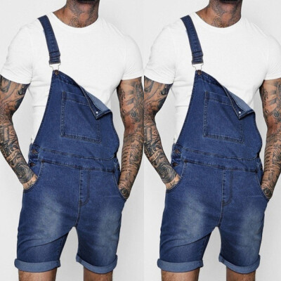 

Gobestart Mens Overall Casual Jumpsuit Jeans Wash Broken Pocket Trousers Suspender Pants