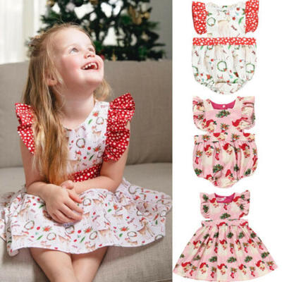 

US NEW Kid Baby Boy Girl Christmas Cartoon Romper Red Dress Skirt Outfit Clothes