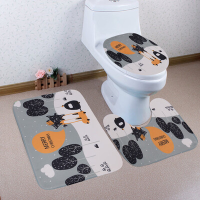 

Toponeto 3PCS Christmas Bathroom Non-Slip Pedestal Rug Lid Toilet Cover Bath Mat Set