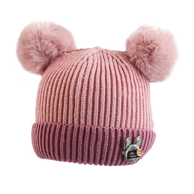 

Warm Winter Newborn Cute Warm Kids Girls Boys Baby Cartoon Bear Hats Knitted Wool Hemming Caps With Ball