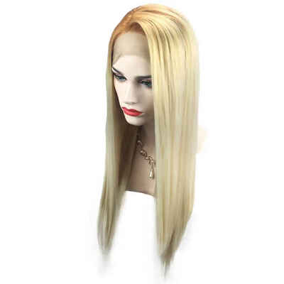 

Front Lace Net Long Layered Straight Full Hair Party Cosplay Costume Light gold Fake Hair