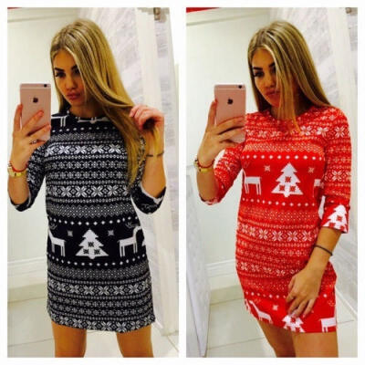 

Women Winter Knitted Jumper Christmas Sweater Pullover Knitwear Long Tops Dress