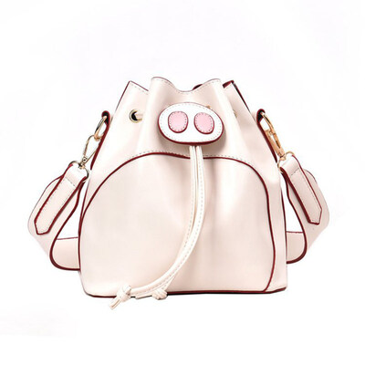 

Cartoon Pig Drawstring Faux Leather Bucket Bag Women Crossbody Shoulder Pouch