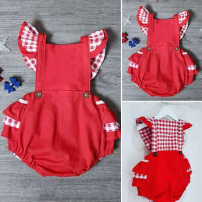 

Infant Baby Girl Clothes Backless Ruffle Plaids Romper Jumpsuit Headband Outfit