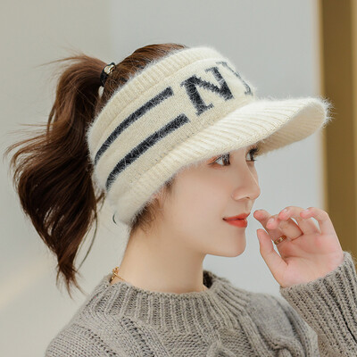 

2019 new Korean version of womens autumn&winter knitted empty top baseball cap letter outdoor travel warm cold wool cap