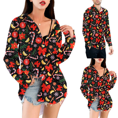 

Tailored Couple Fashion New Style Casual Snowflakes Printed Christmas Shirt Top Blouse