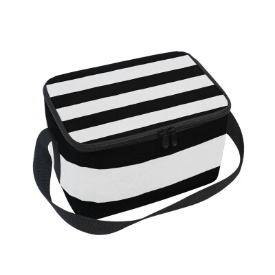 

ALAZA Lunch Box Insulated Lunch Bag Large Cooler Tote Bag Black White Stripe for Men Women Girls Boys