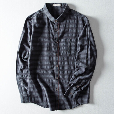 

Toponeto Mens Casual Ethnic Style Cotton Linen Stripe Long Sleeve Shirt Blouse Tops