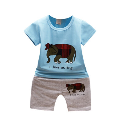 

Summer Casual Boy Clothes Set Children Elephant Pattern T-Shirt Pant Kids Toddler Clothes Outfit Set