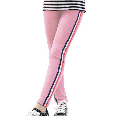 

6Colors Cotton Trousers Children Girls Sports Casual Pants Solid Color Striped Leggings Ninth Pants Children Clothing 3-9T