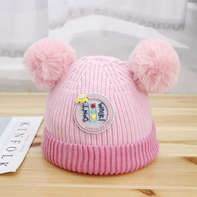 

Winter Cute Newborn Infant Warm Kids Girls Boys Baby Cartoon Hats Knitted Wool Hemming Caps With Ball