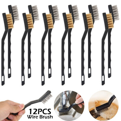 

12 Pieces Plastic Handle Stainless Steel Wire Brush&Plastic Handle Copper Wire Brush for Cleaning Welding Slag&Rust