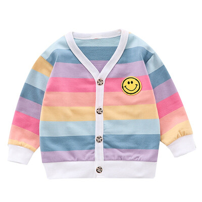 

Children Kids Sweatshirt Casual Outerwear Clothes Autumn Baby Boy Girl Cute Cardigan Striped Print Knitted Cotton