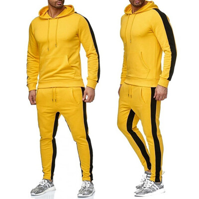

Toponeto Mens Autumn Winter Patchwork Sweatshirt Top Pants Sets Sports Suit Tracksuit