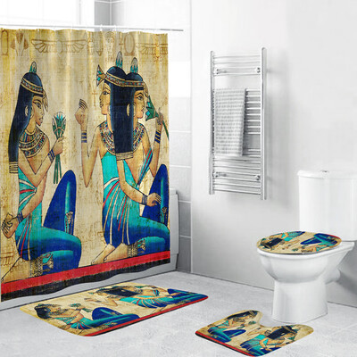 

Gobestart 4PCS Non Slip Toilet Polyester Cover Mat Set Bathroom Shower Curtain