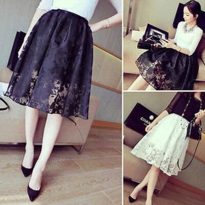

ITFABS Fashion Women Double Layer Chiffon Pleated Retro Elastic Waist Skirt