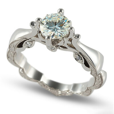 

2019 Fashion Female Engagement Ring Wedding Ring Round White Bright Girl