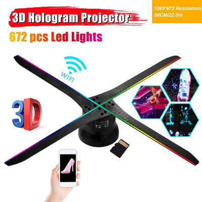 

56cm220in 3D Hologram Projector Fan Light WiFi APP Control Photo Video Air Holographic Advertising Display Machine Player Four-A