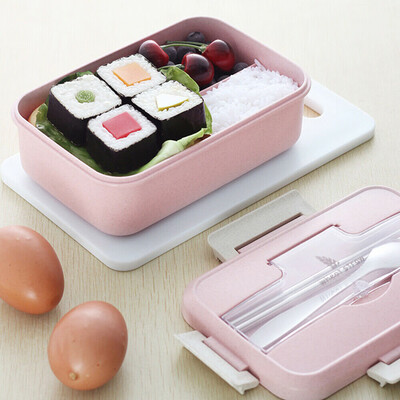 

Wheat Straw 3 Grid Bento Box Food Storage Container Children Kids School Office Portable Lunch Box