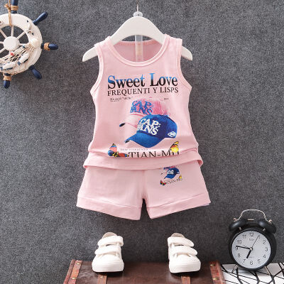 

New Summer Baby Boys Girls Sleeveless Cartoon Hat Print Vest TopsShorts Casual Outfits Clothes Sets