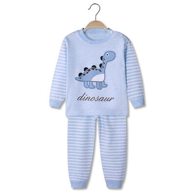 

Spring Winter Children Casual Sleepy Clothes Baby Boys Girls Striped Cartoon Printing Long Sleeve Pajamas Kids Thermal Clothes